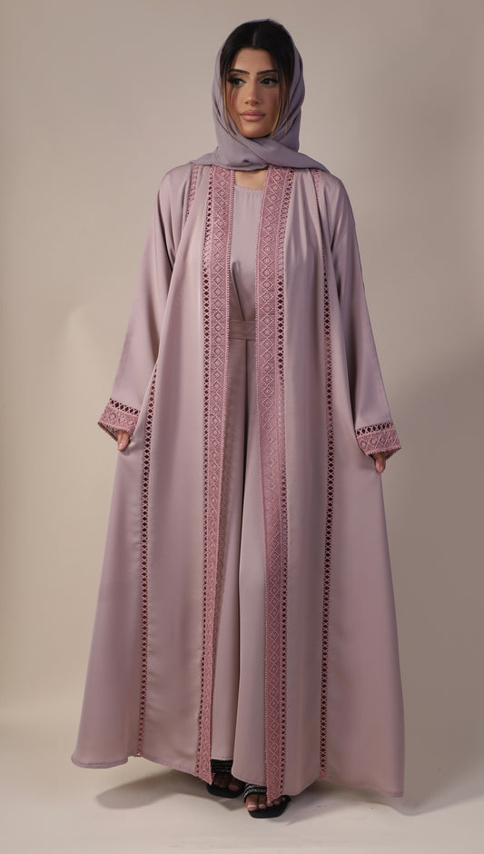 Elegant Pink Embroidered lace Abaya