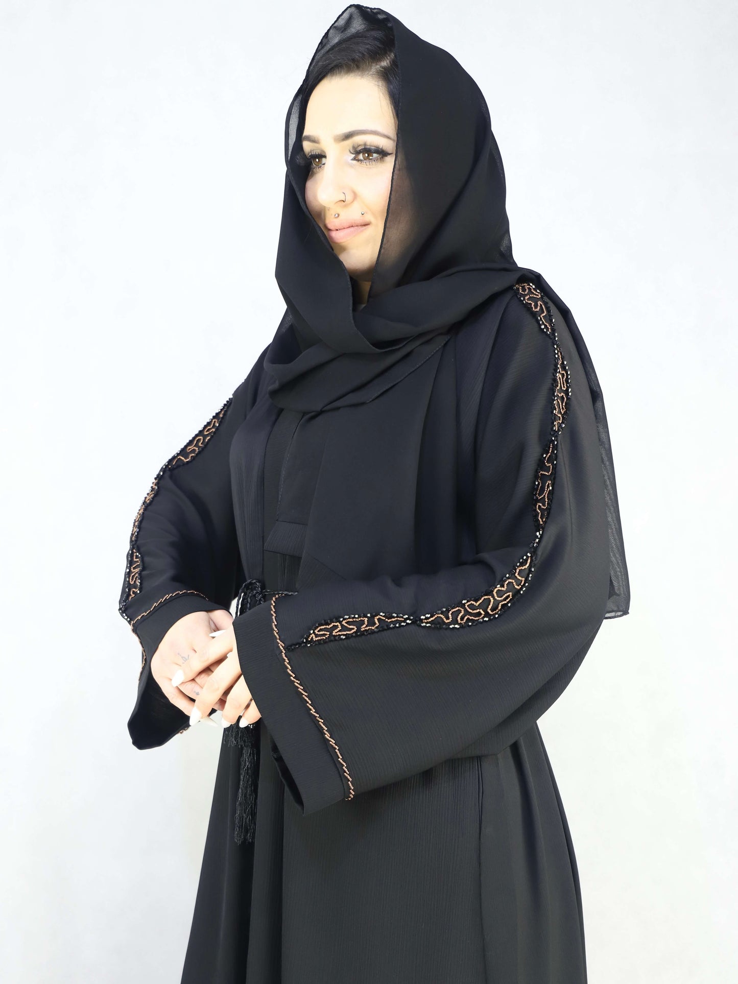 Hand Stone Work Black Color Abaya Modest Dresses For Women.