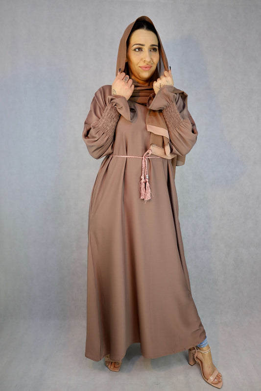 Zoom Material Abaya With Elasticated Sleeves.