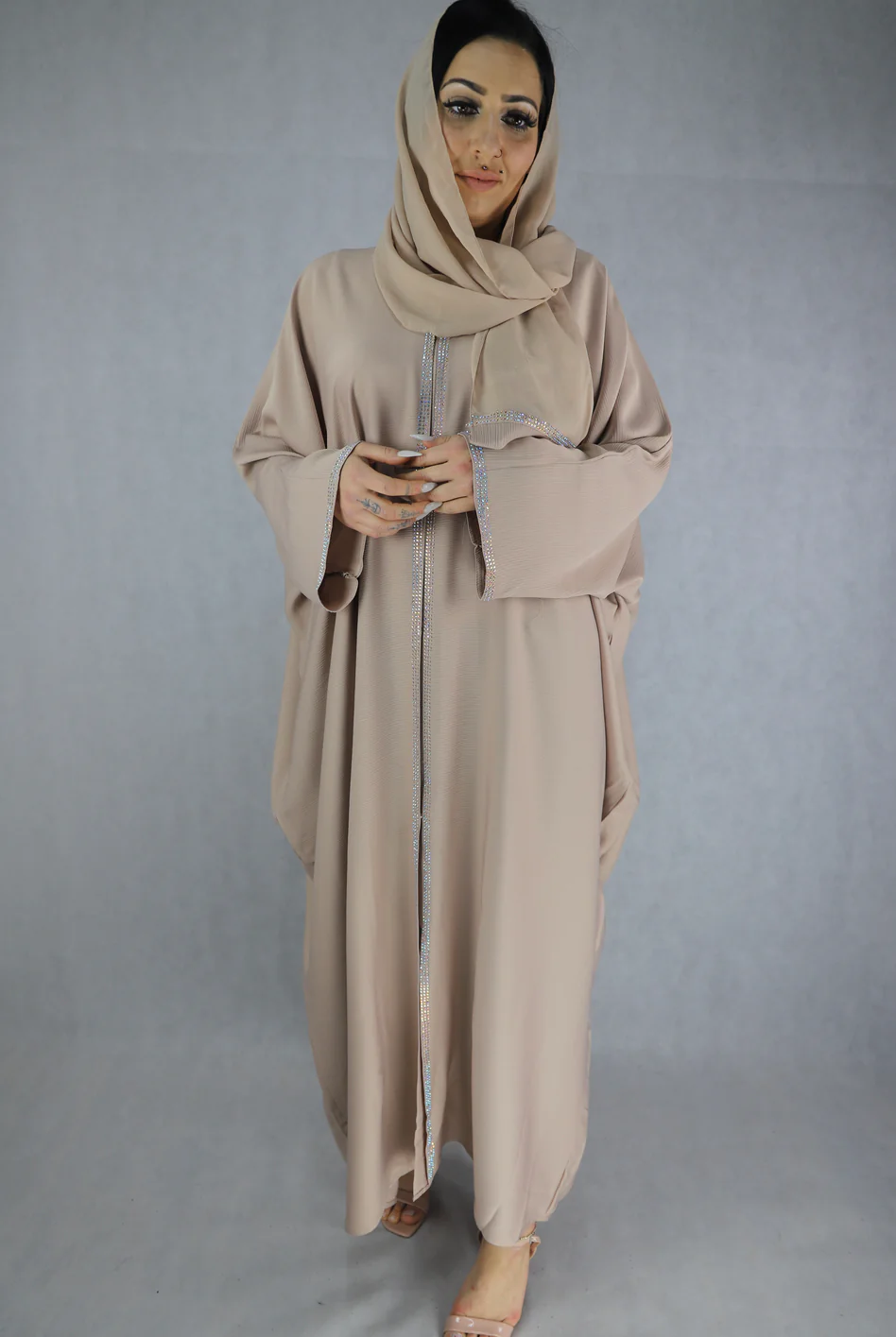 Dazzling Stone-Color Abaya For Women Butterfly Abaya Design in Zoom Material