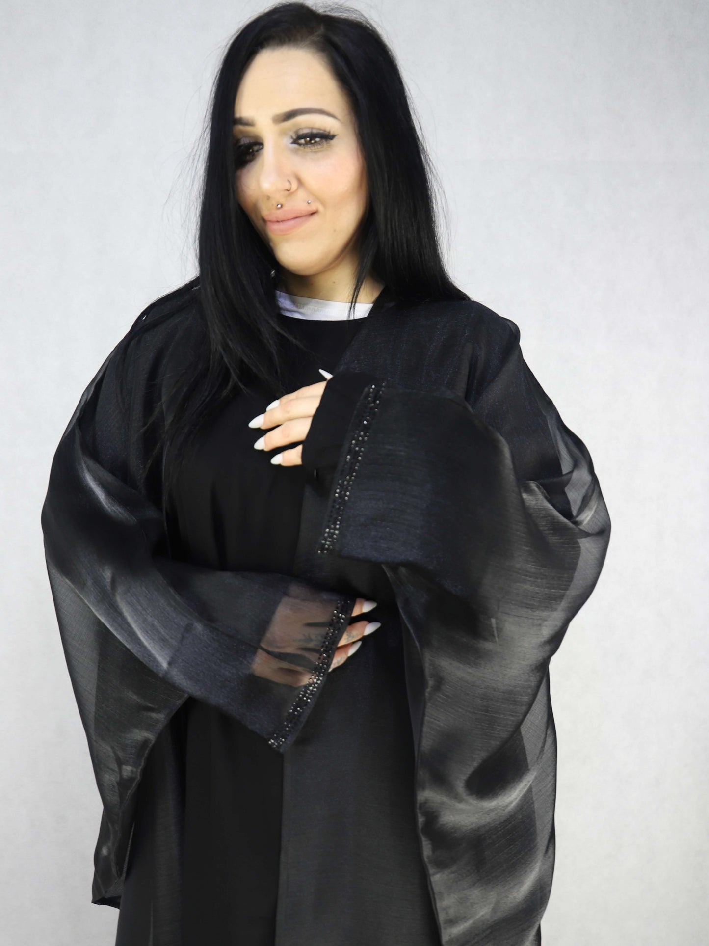 Elegant Black Butterfly Abaya With Stonework Modest Dresses For Women