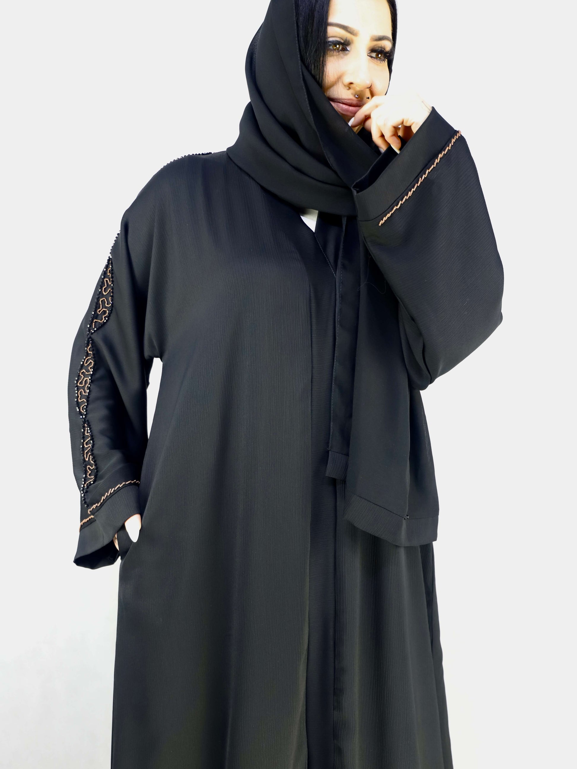 Hand Stone Work Black Color Abaya Modest Dresses For Women.