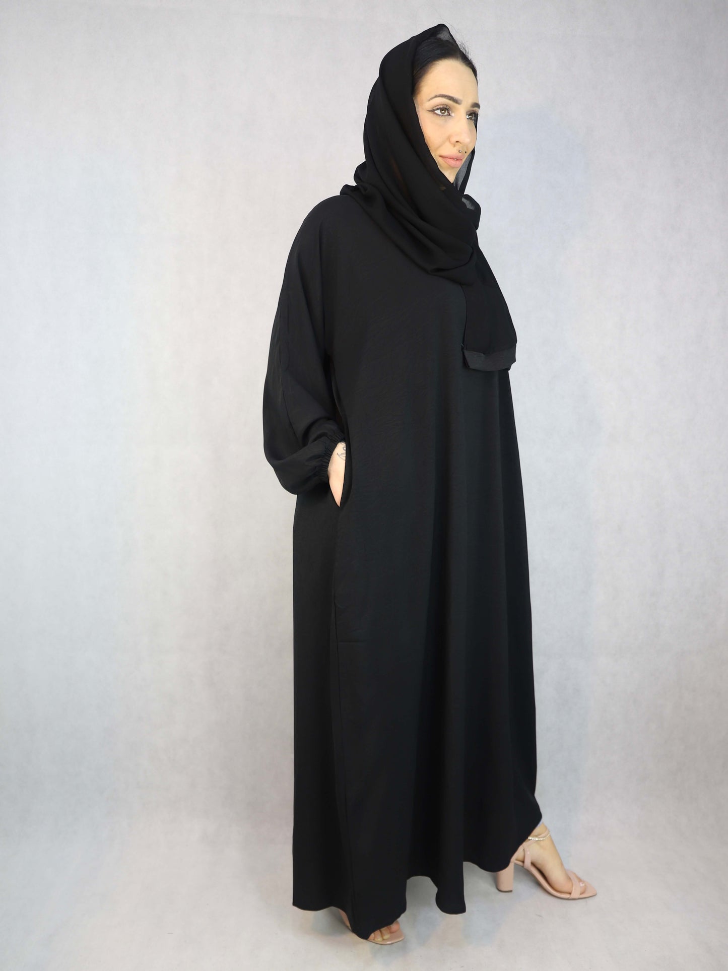 Marble Effect Black Colour Abaya Modest Dress.