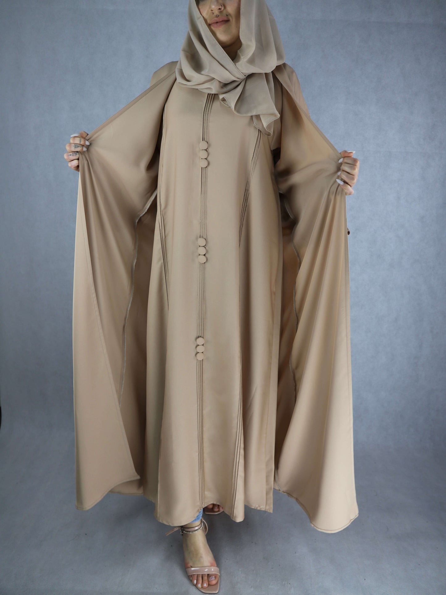 Simple Yet Elegant Four Piece Blush Colour Abaya