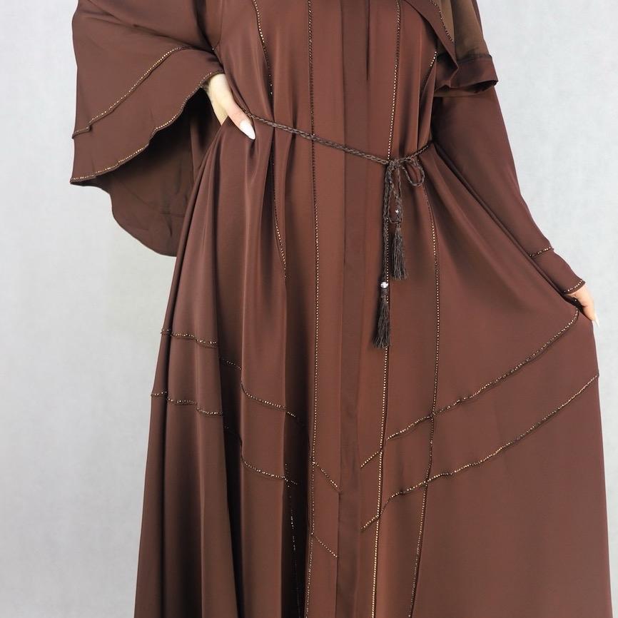 Nida Abaya Material Chocolate Colour Three Pieces Open Abaya