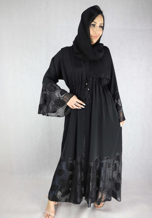 Classic Islamic Abaya Nida Fabric Abaya With Flared Lace.
