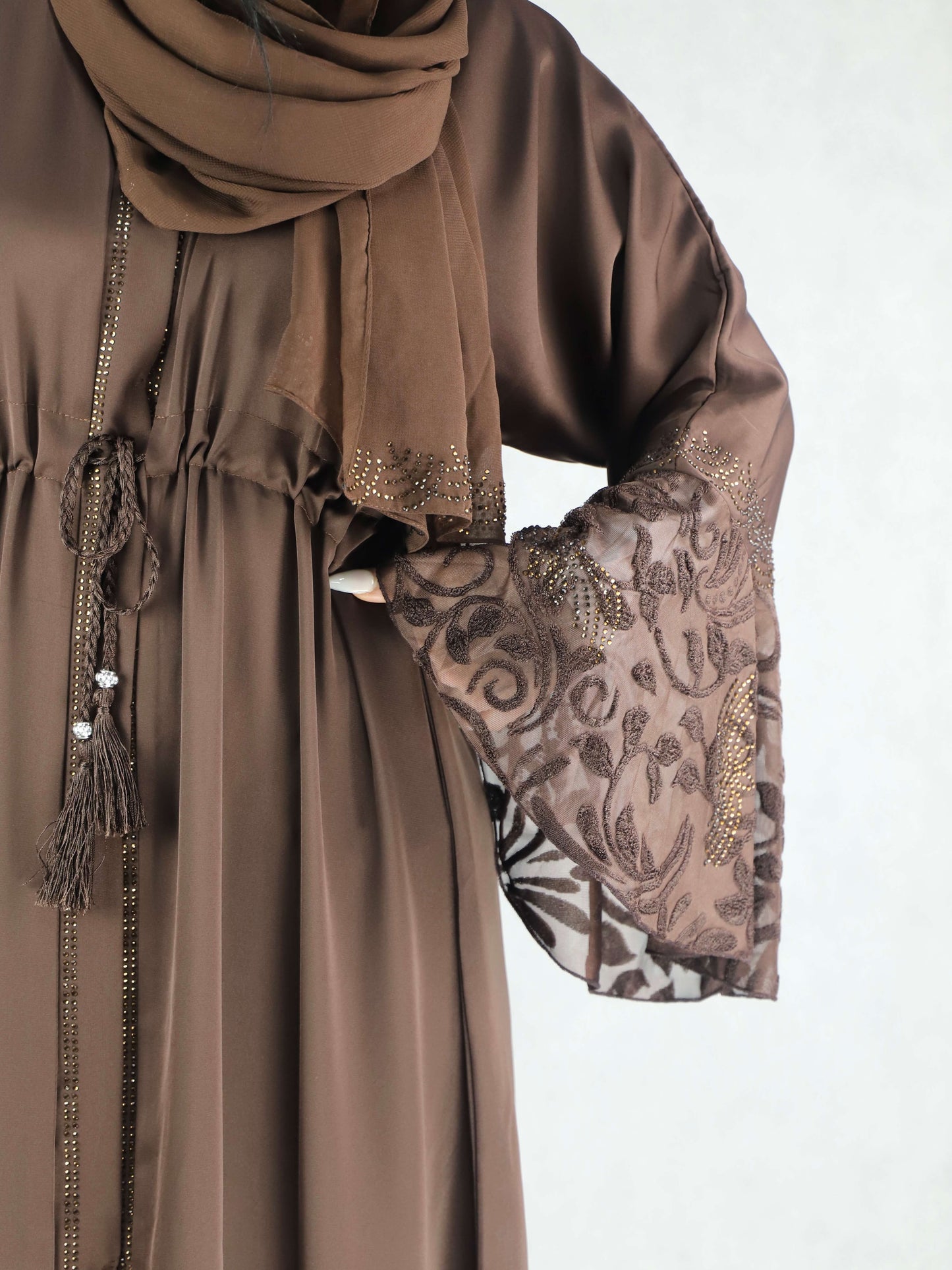 Classic brown Nida material  Floral abaya  Dress For Women