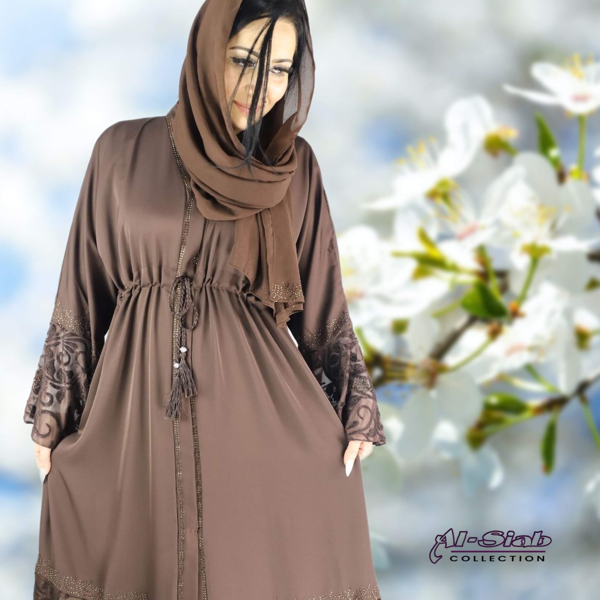 Classic brown Nida material  Floral abaya  Dress For Women