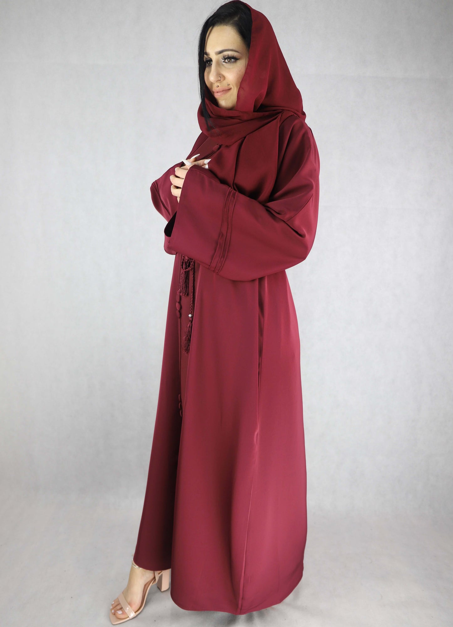 Simple Yet Elegant Four Piece Maroon Colour Abaya.