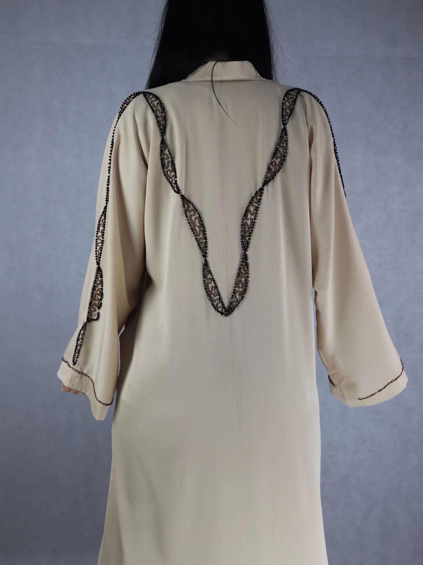 Handwork Cream Color Abaya Luxurious Open Abayas.