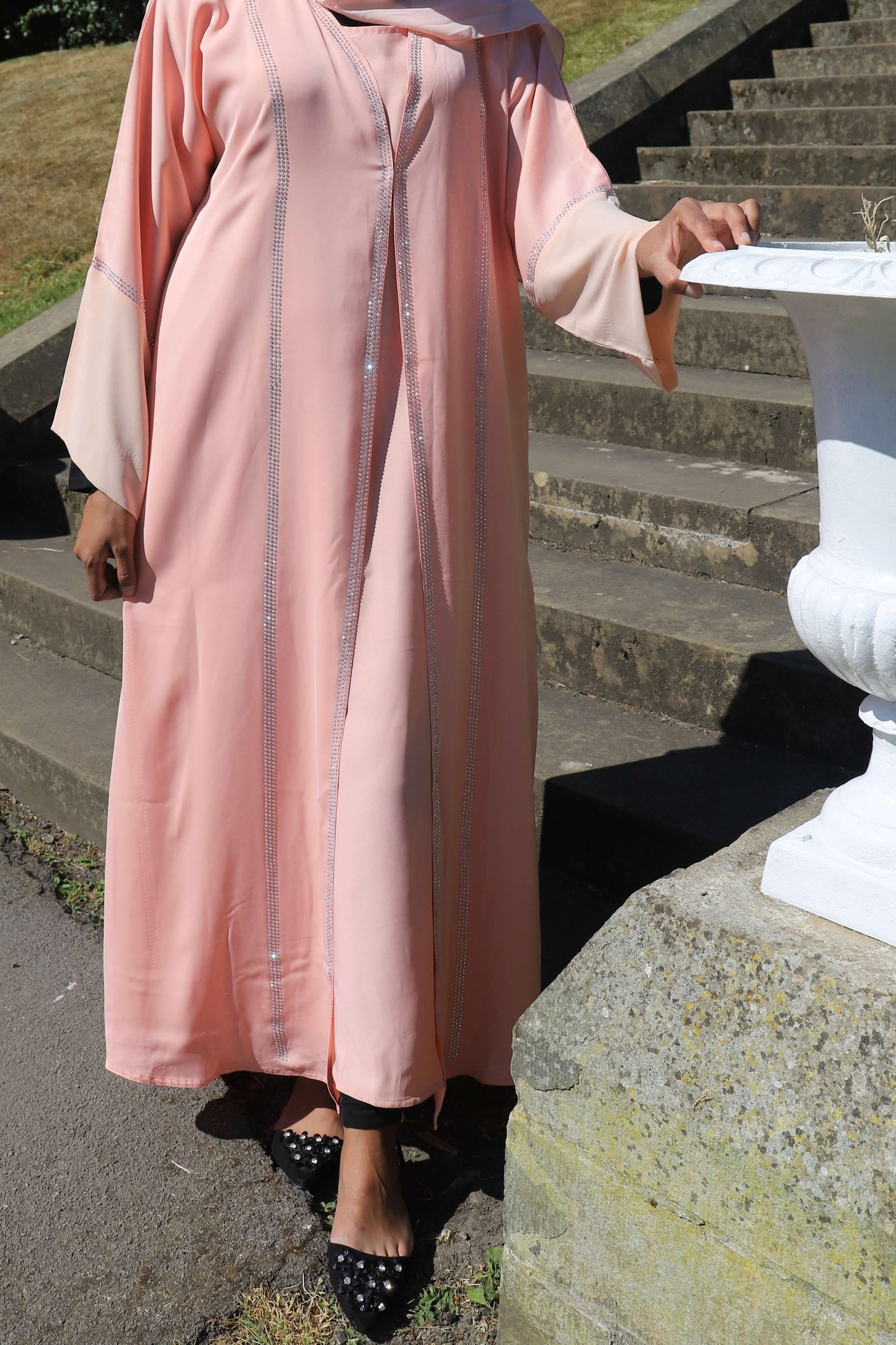 Double Layer Pink Abaya For Muslim Women