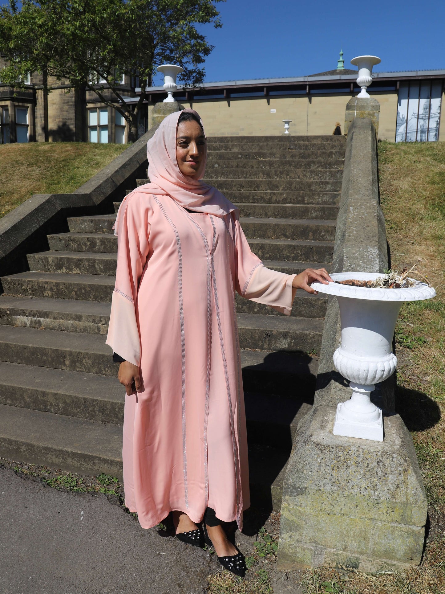 Double Layer Pink Abaya For Muslim Women