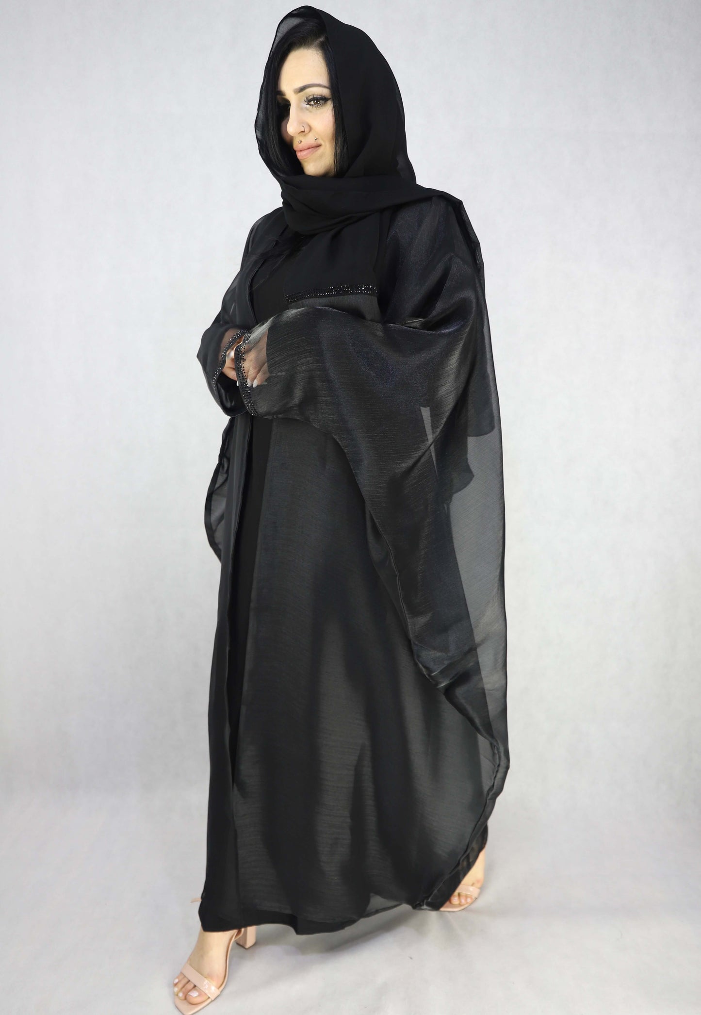 Elegant Black Butterfly Abaya With Stonework Modest Dresses For Women