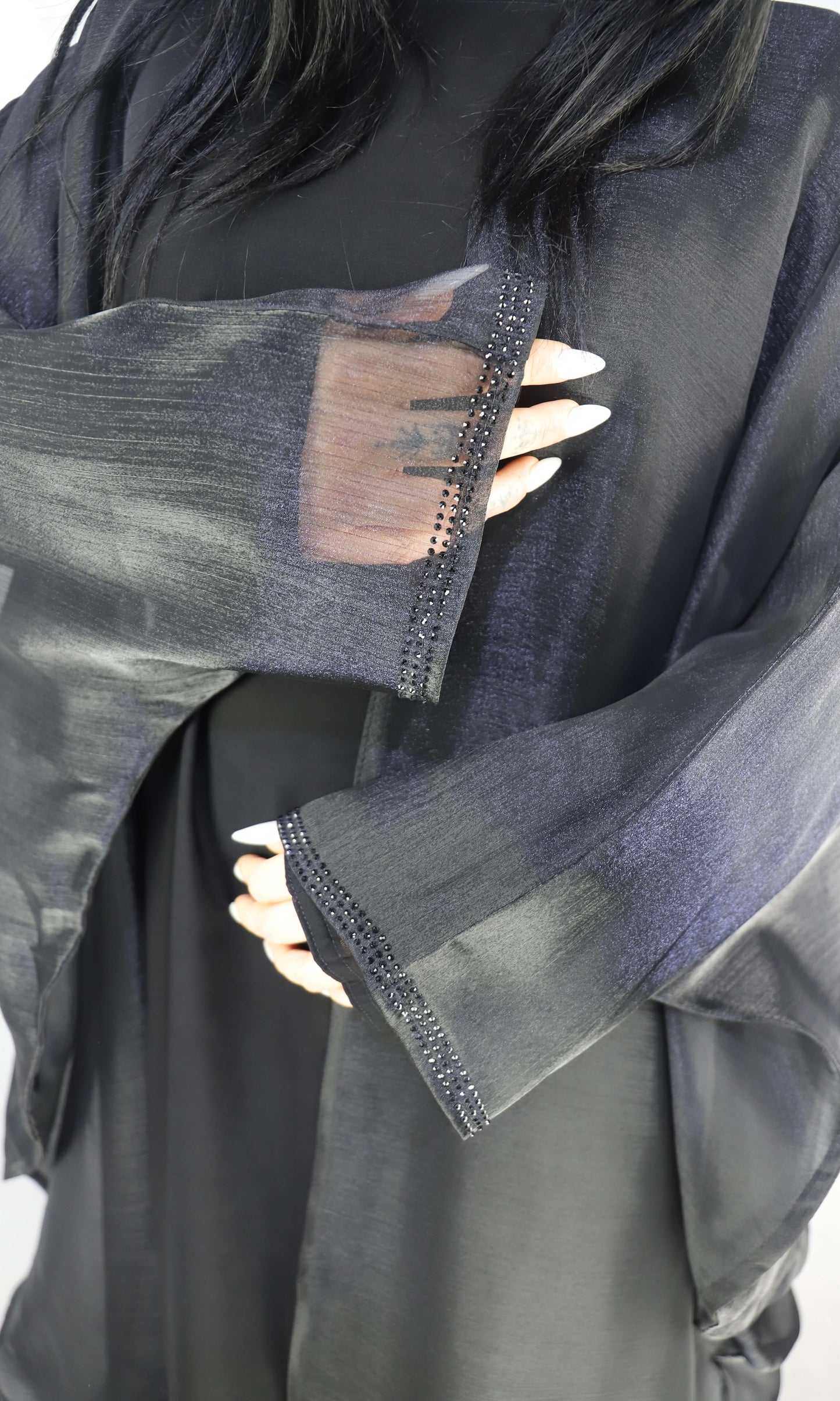 Elegant Black Butterfly Abaya With Stonework Modest Dresses For Women