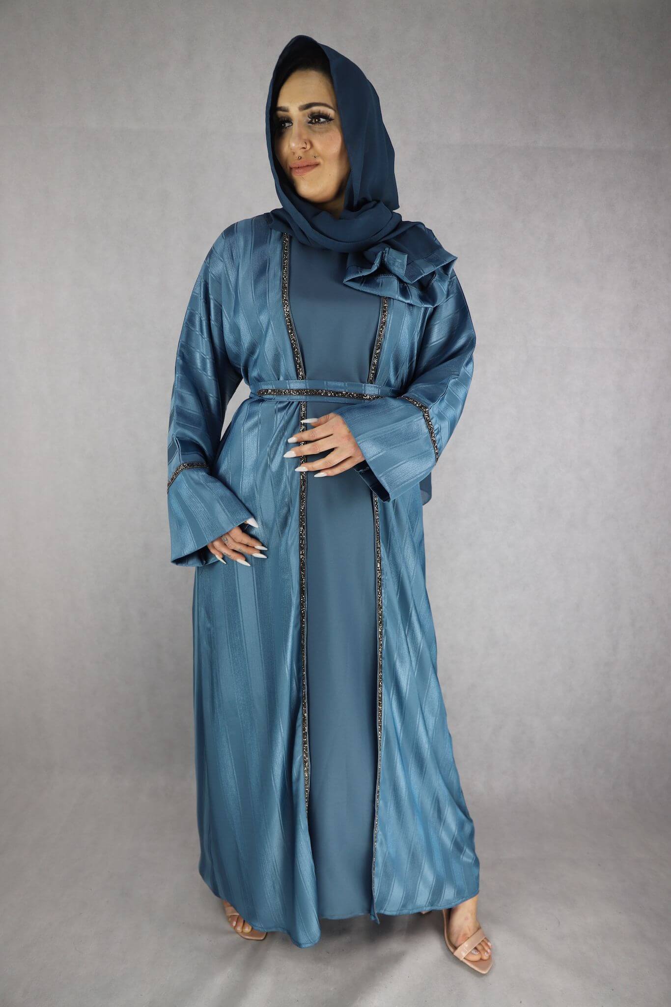 Elegant For Piece Blue Color Abayas For Women Modest Dress.