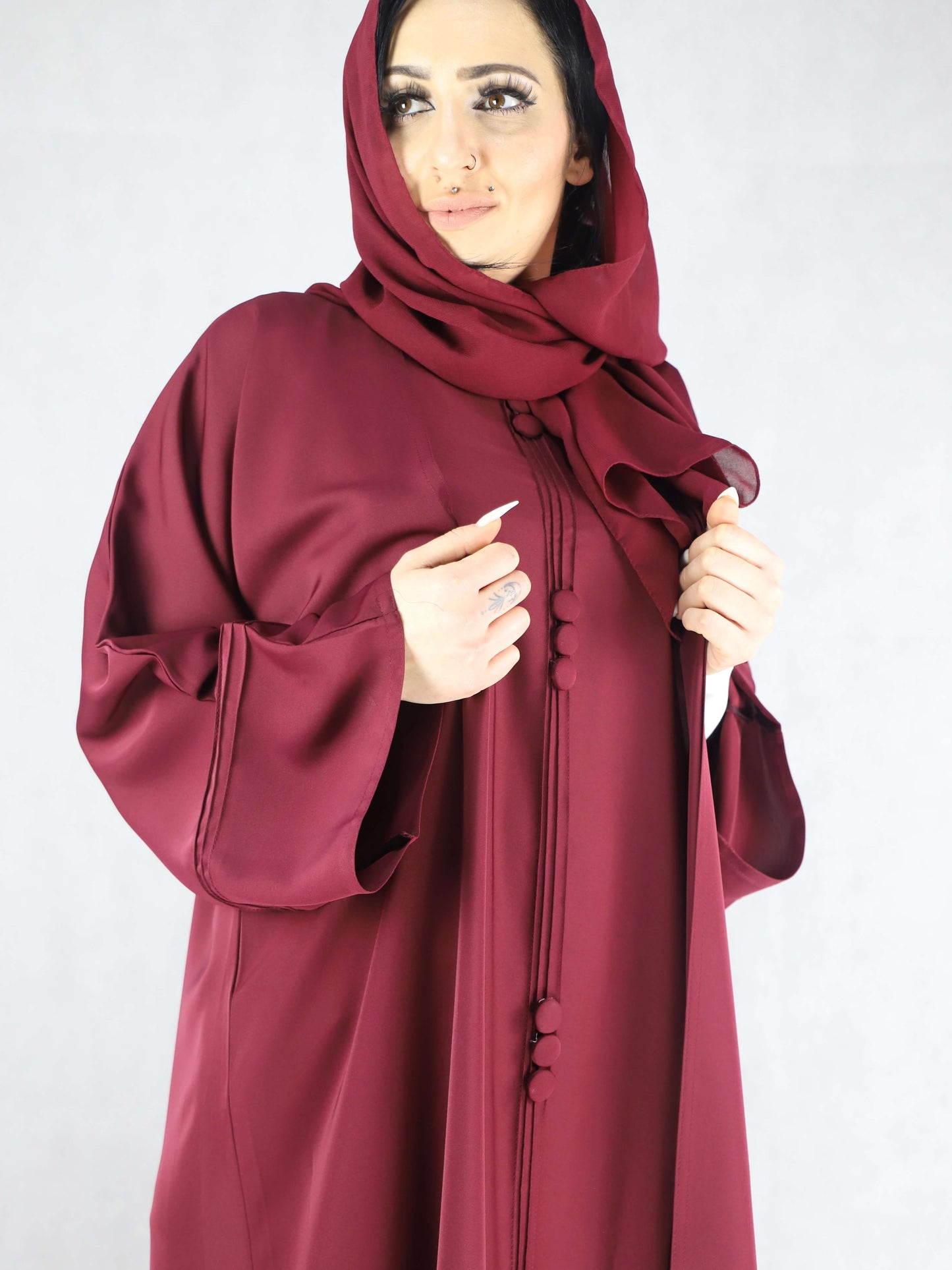 Simple Yet Elegant Four Piece Maroon Colour Abaya.