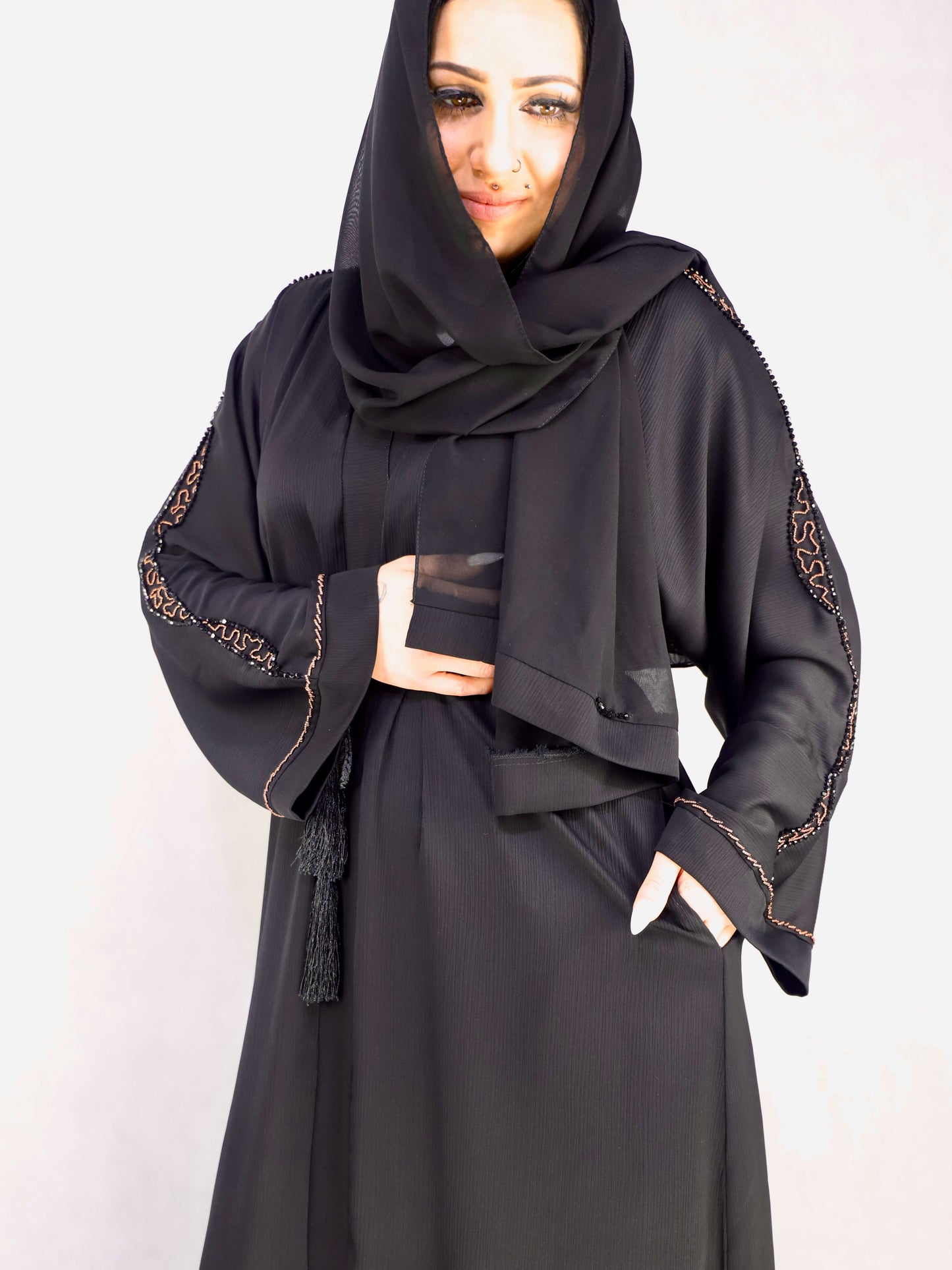 Hand Stone Work Black Color Abaya Modest Dresses For Women.