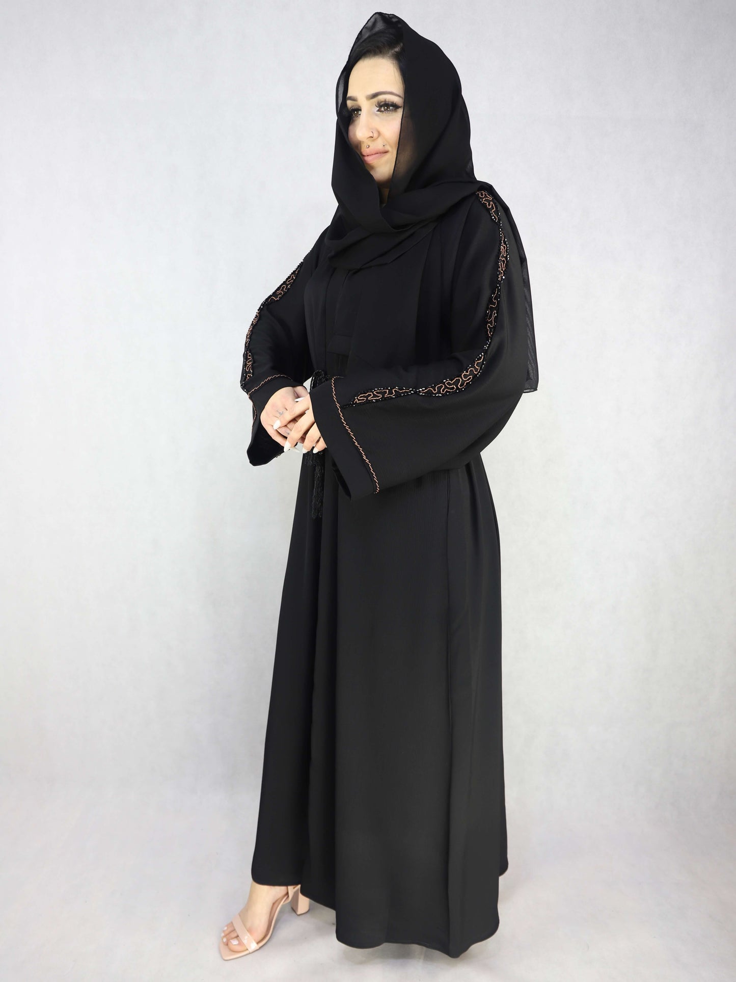 Hand Stone Work Black Color Abaya Modest Dresses For Women.