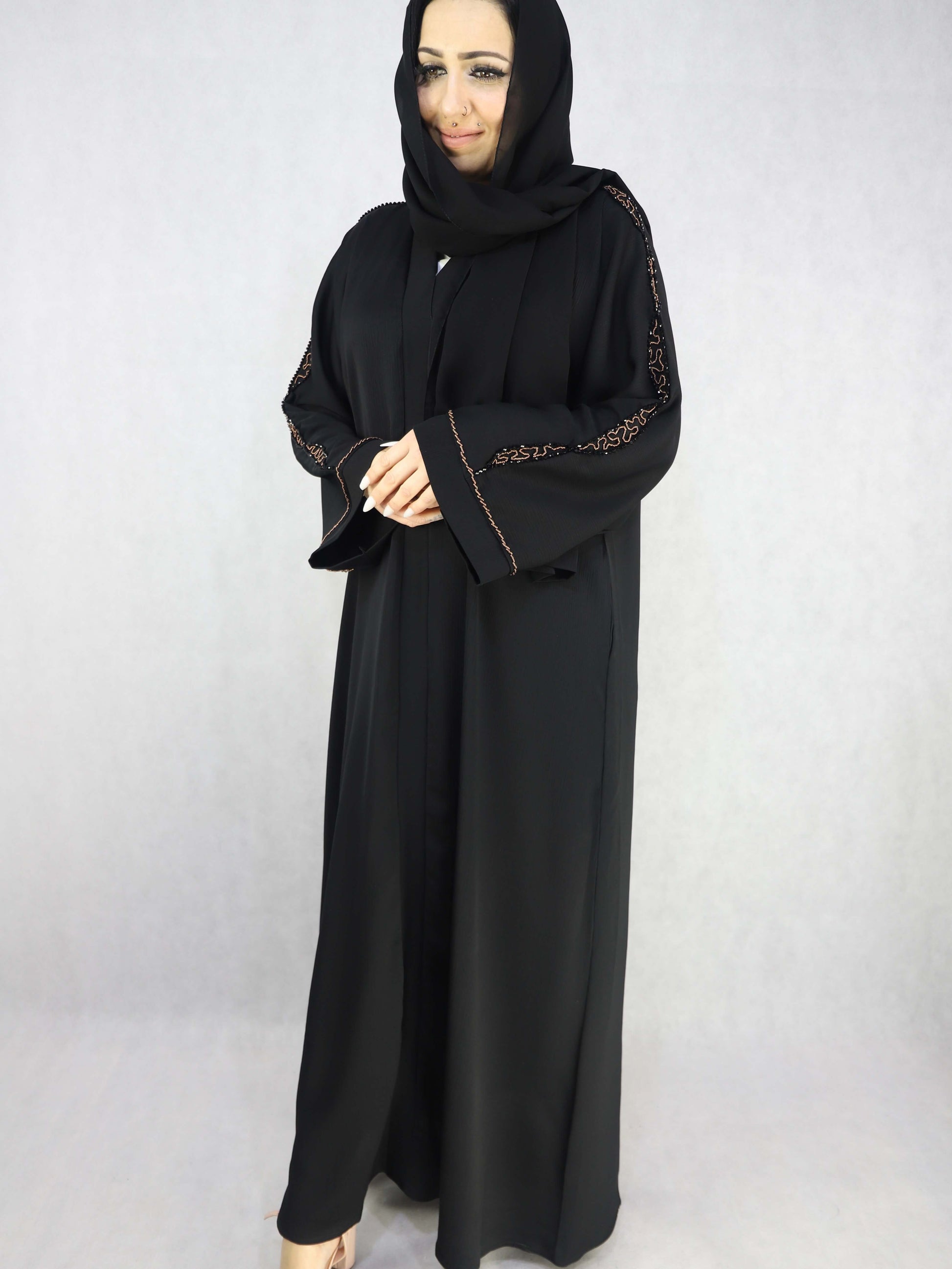 Hand Stone Work Black Color Abaya Modest Dresses For Women.