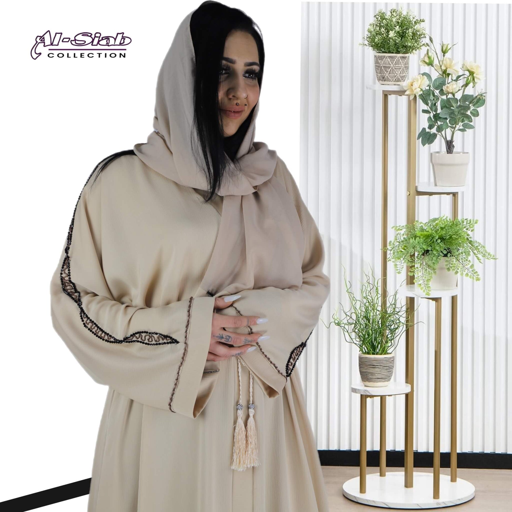 Handwork Cream Color Abaya Luxurious Open Abayas.