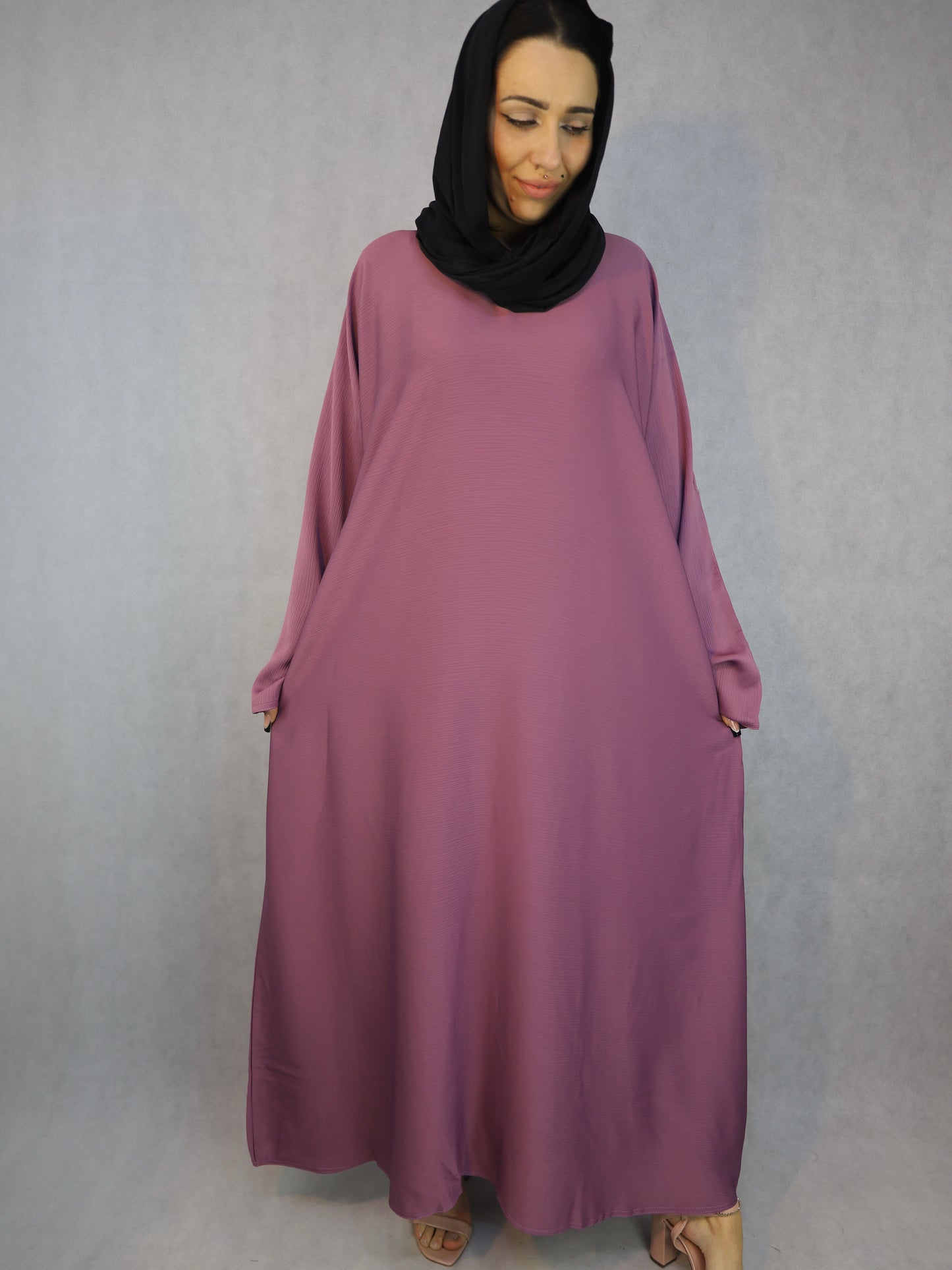 Maya, lavender colour abaya in zoom material