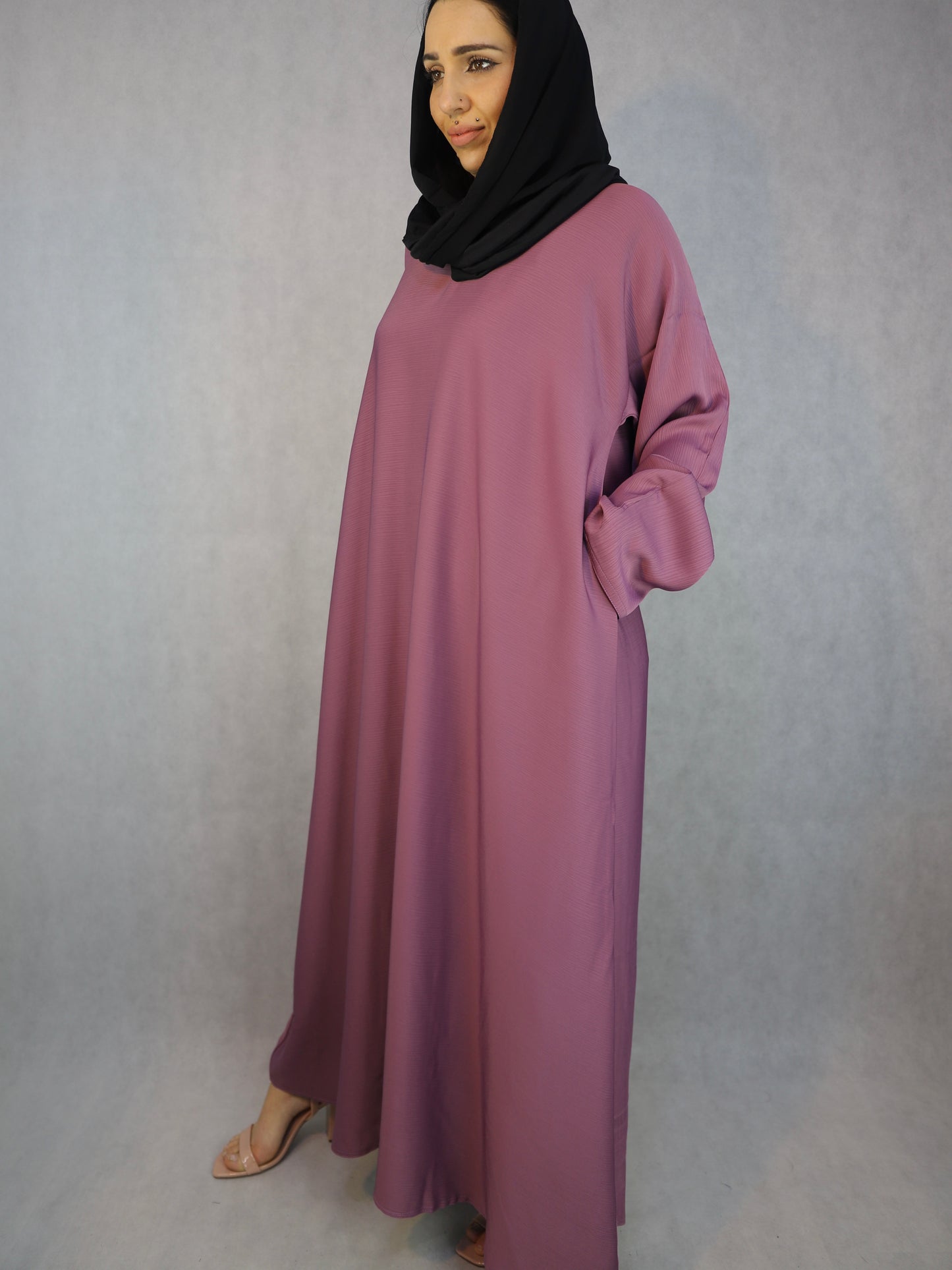 Maya, lavender colour abaya in zoom material