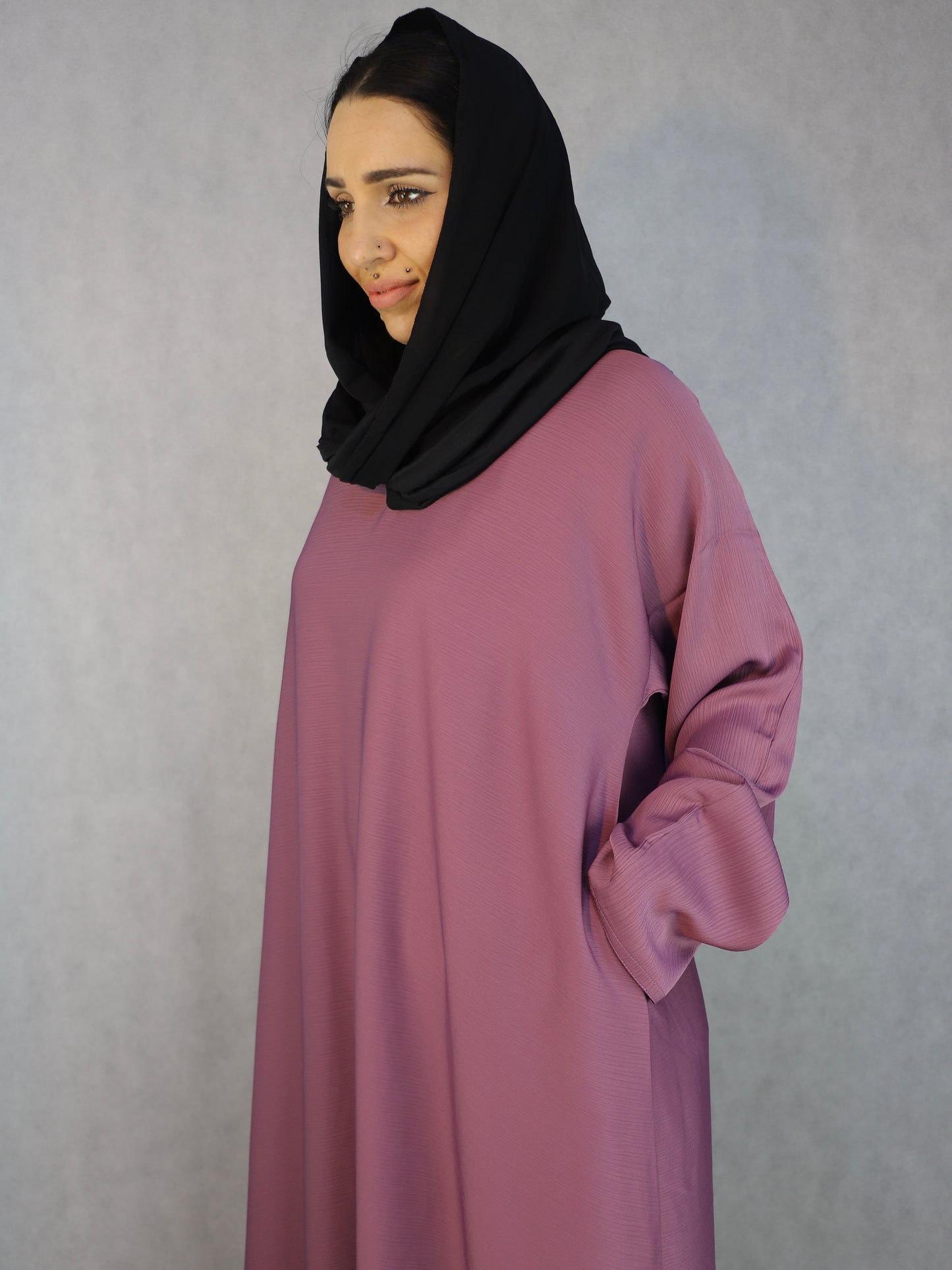 Maya, lavender colour abaya in zoom material