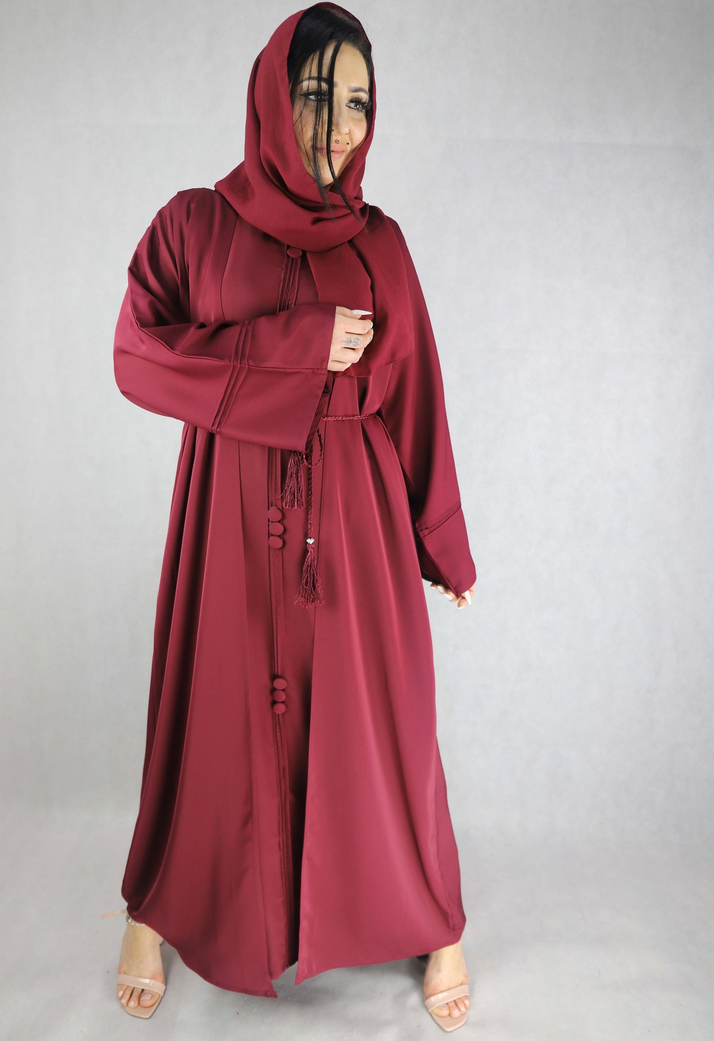 Simple Yet Elegant Four Piece Maroon Colour Abaya.