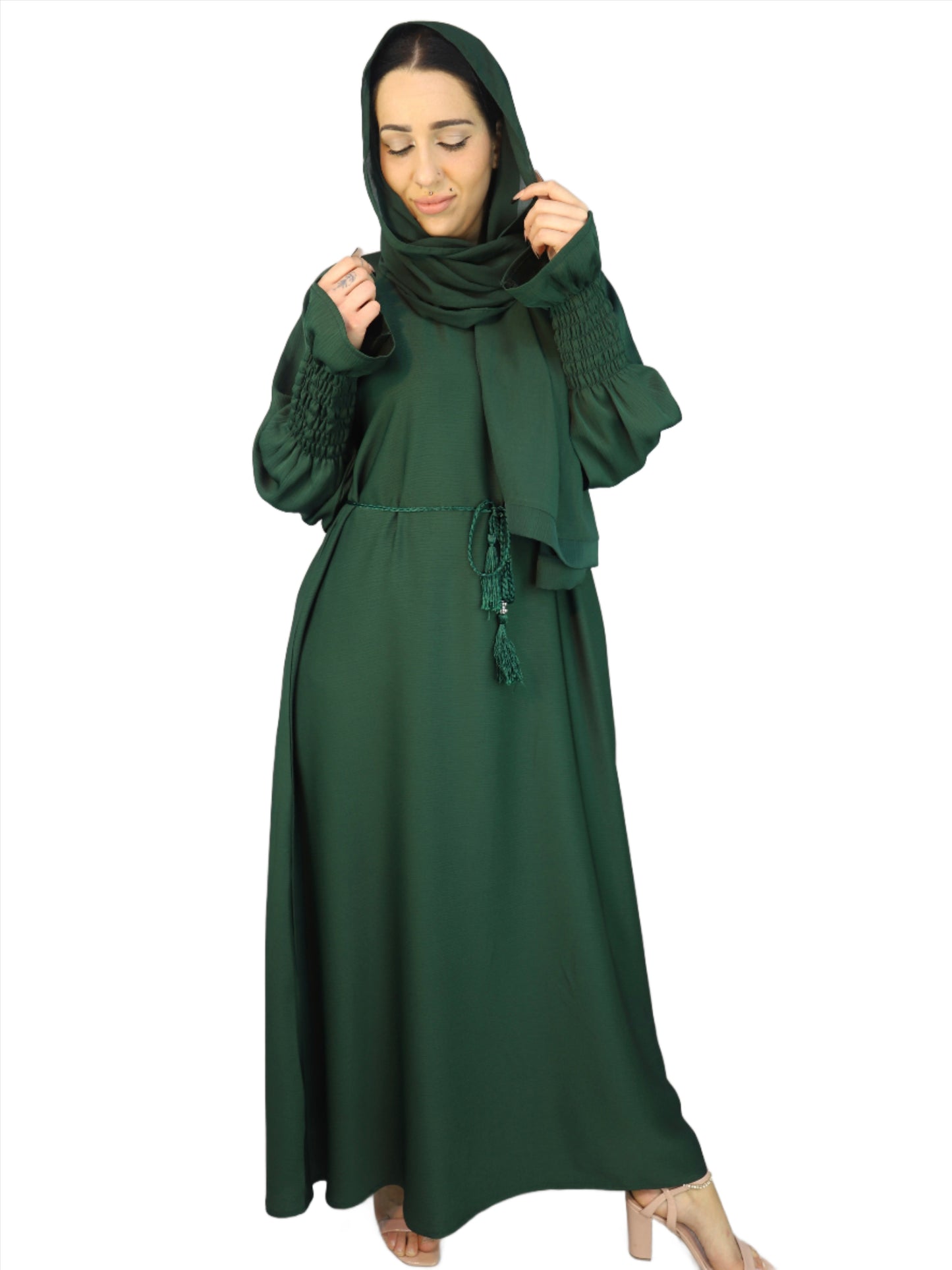 Modest Dress For Women Zoom Material Abaya With Elasticated Sleeves 