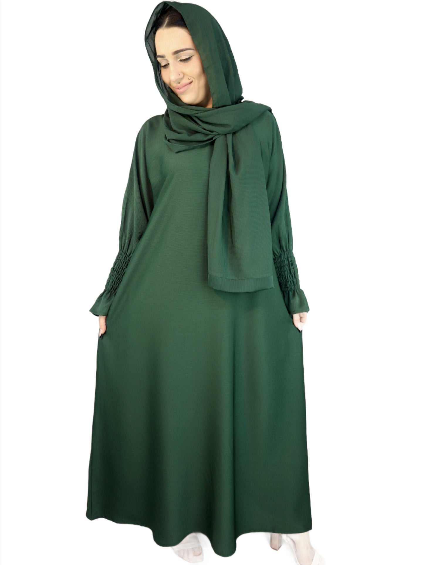 Modest Dress For Women Zoom Material Abaya With Elasticated Sleeves 