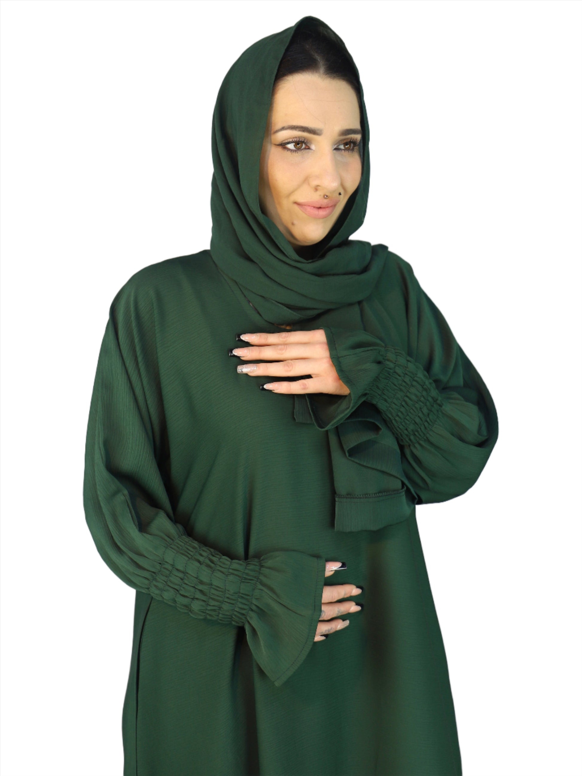 Modest Dress For Women Zoom Material Abaya With Elasticated Sleeves 
