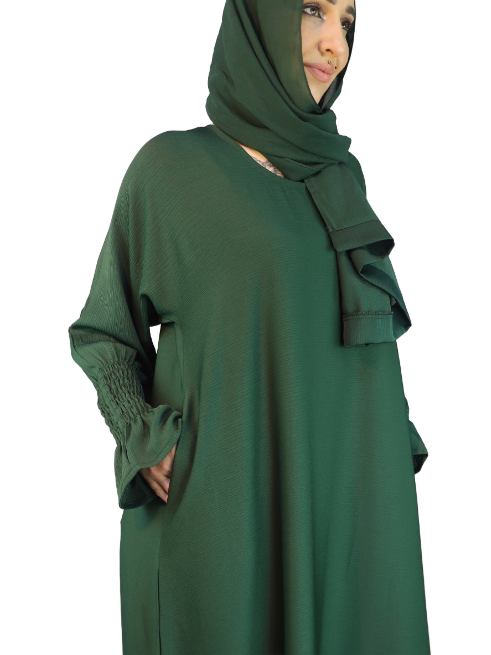Modest Dress For Women Zoom Material Abaya With Elasticated Sleeves 