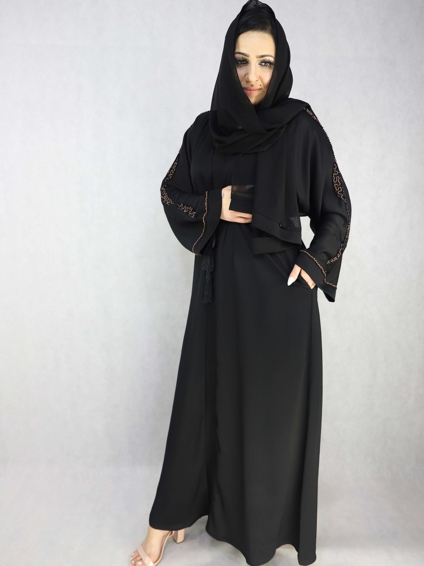 Hand Stone Work Black Color Abaya Modest Dresses For Women.