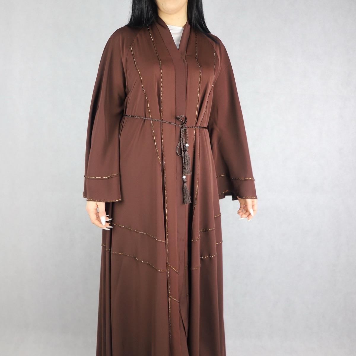 Nida Abaya Material Chocolate Colour Three Pieces Open Abaya