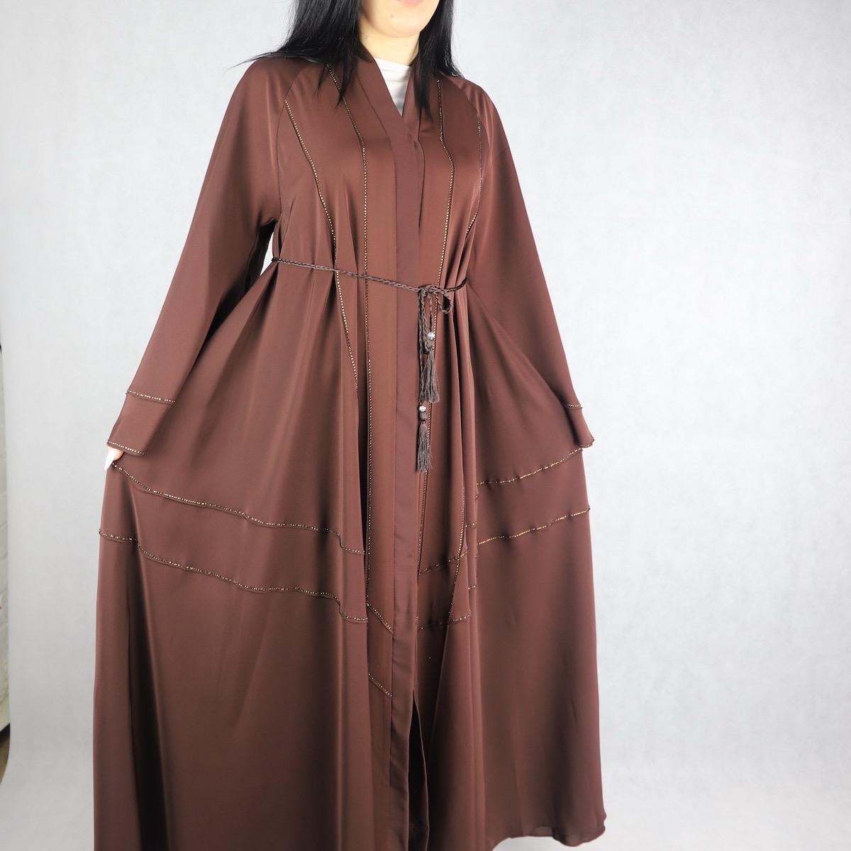 Nida Abaya Material Chocolate Colour Three Pieces Open Abaya