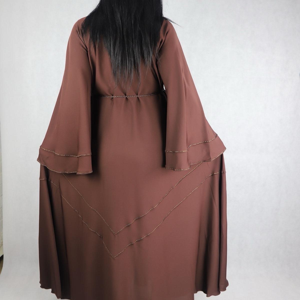 Nida Abaya Material Chocolate Colour Three Pieces Open Abaya