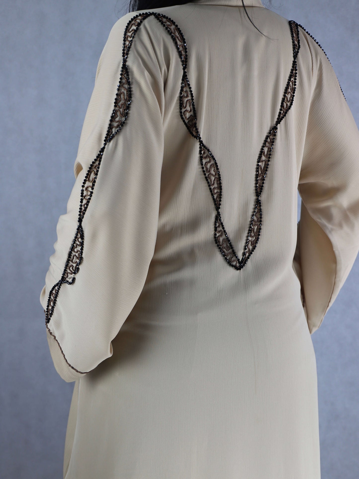 Handwork Cream Color Abaya Luxurious Open Abayas.