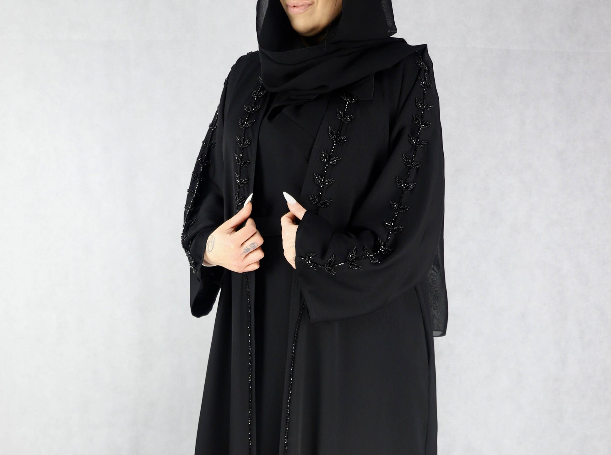 Party Wear Black Abaya With Inner Slip Dress, Beautiful Stone Handwork