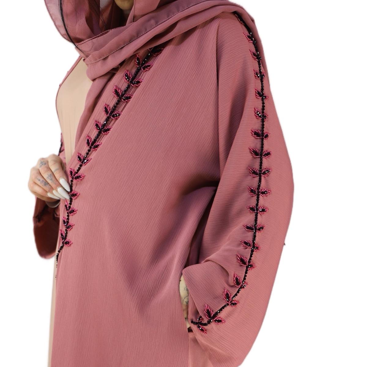 Party Wear Pink Abaya With Inner Slip Dress, Beautiful Stone Handwork.