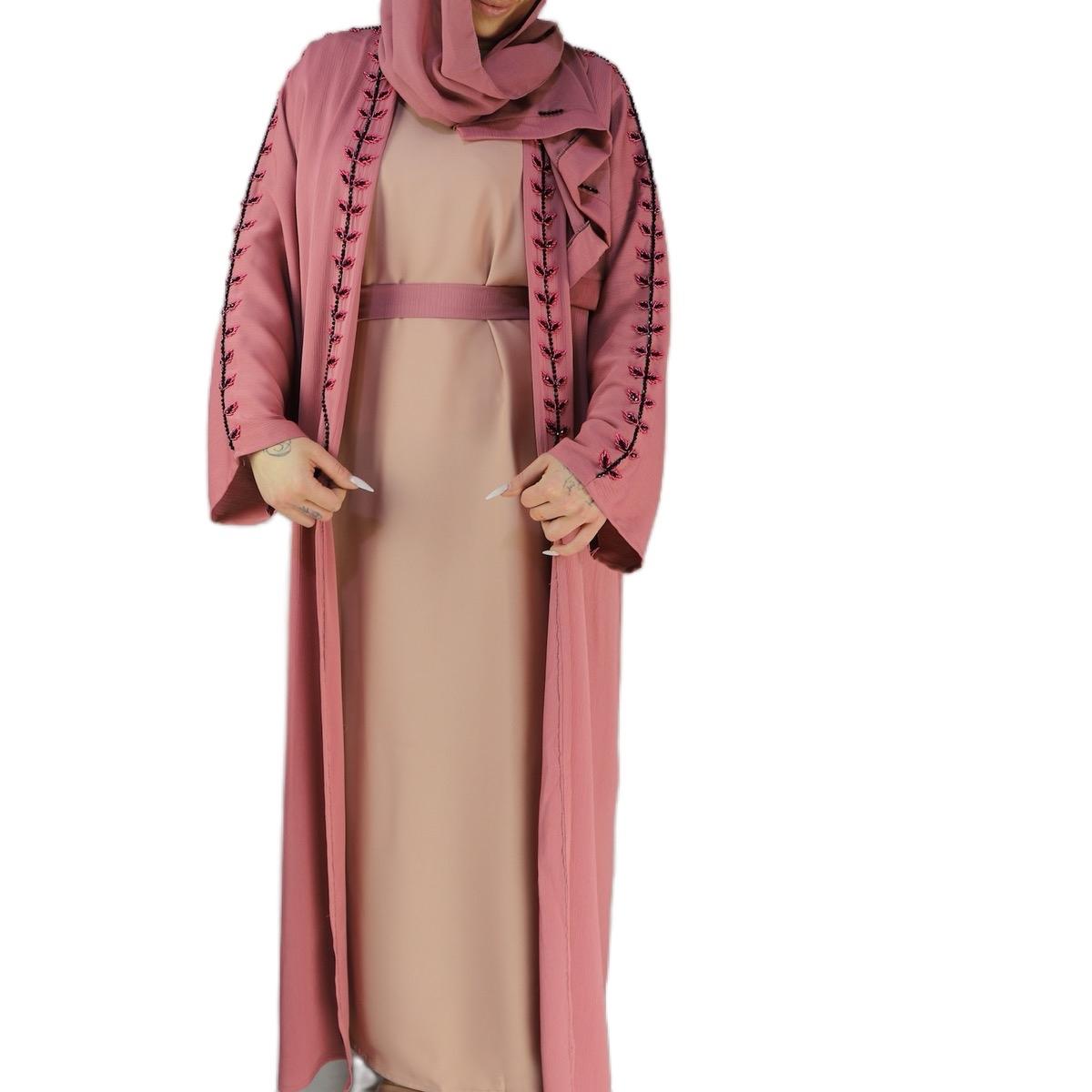 Party Wear Pink Abaya With Inner Slip Dress, Beautiful Stone Handwork.