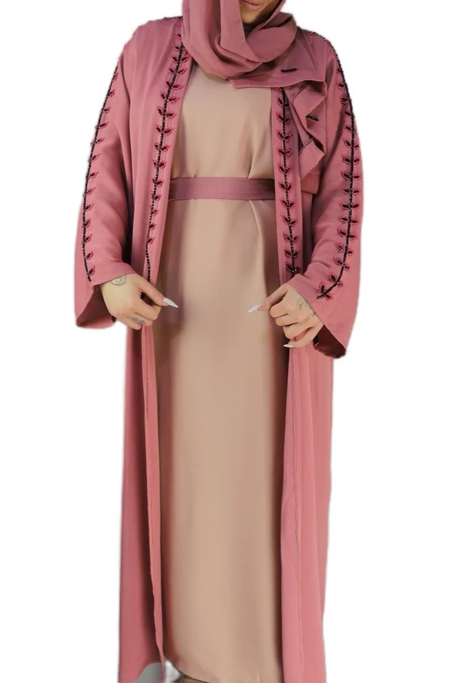 Party Wear Pink Abaya With Inner Slip Dress, Beautiful Stone Handwork.