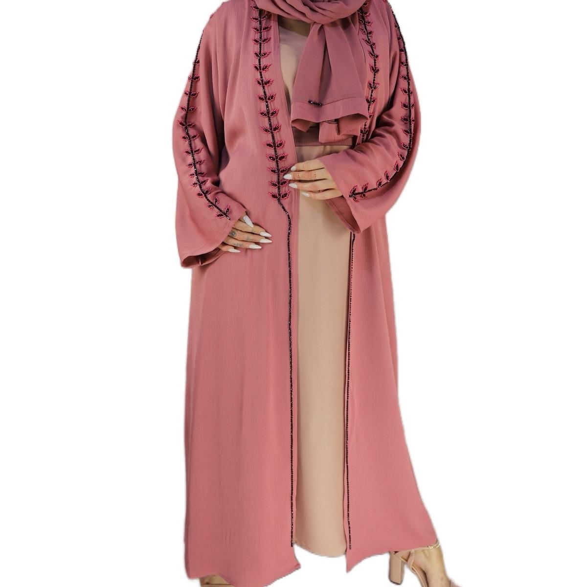 Party Wear Pink Abaya With Inner Slip Dress, Beautiful Stone Handwork.