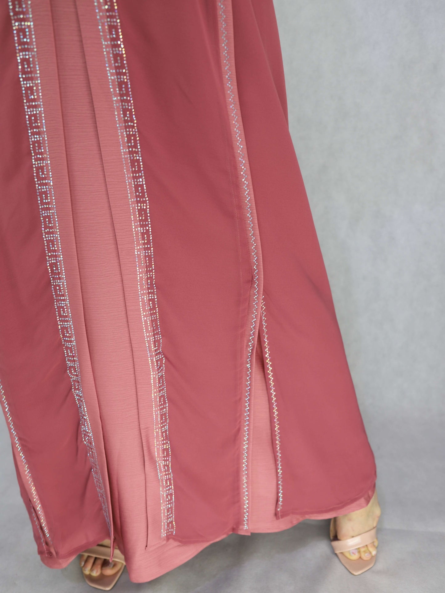 Pink Colour  Zoom And Chiffon Stonework Abaya