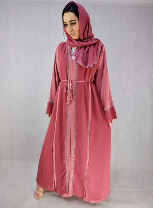 Pink Colour  Zoom And Chiffon Stonework Abaya