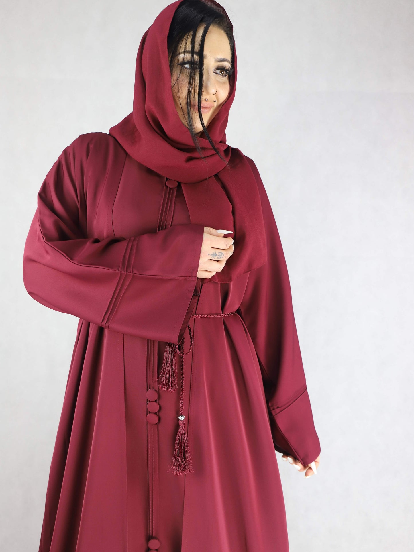 Simple Yet Elegant Four Piece Maroon Colour Abaya.