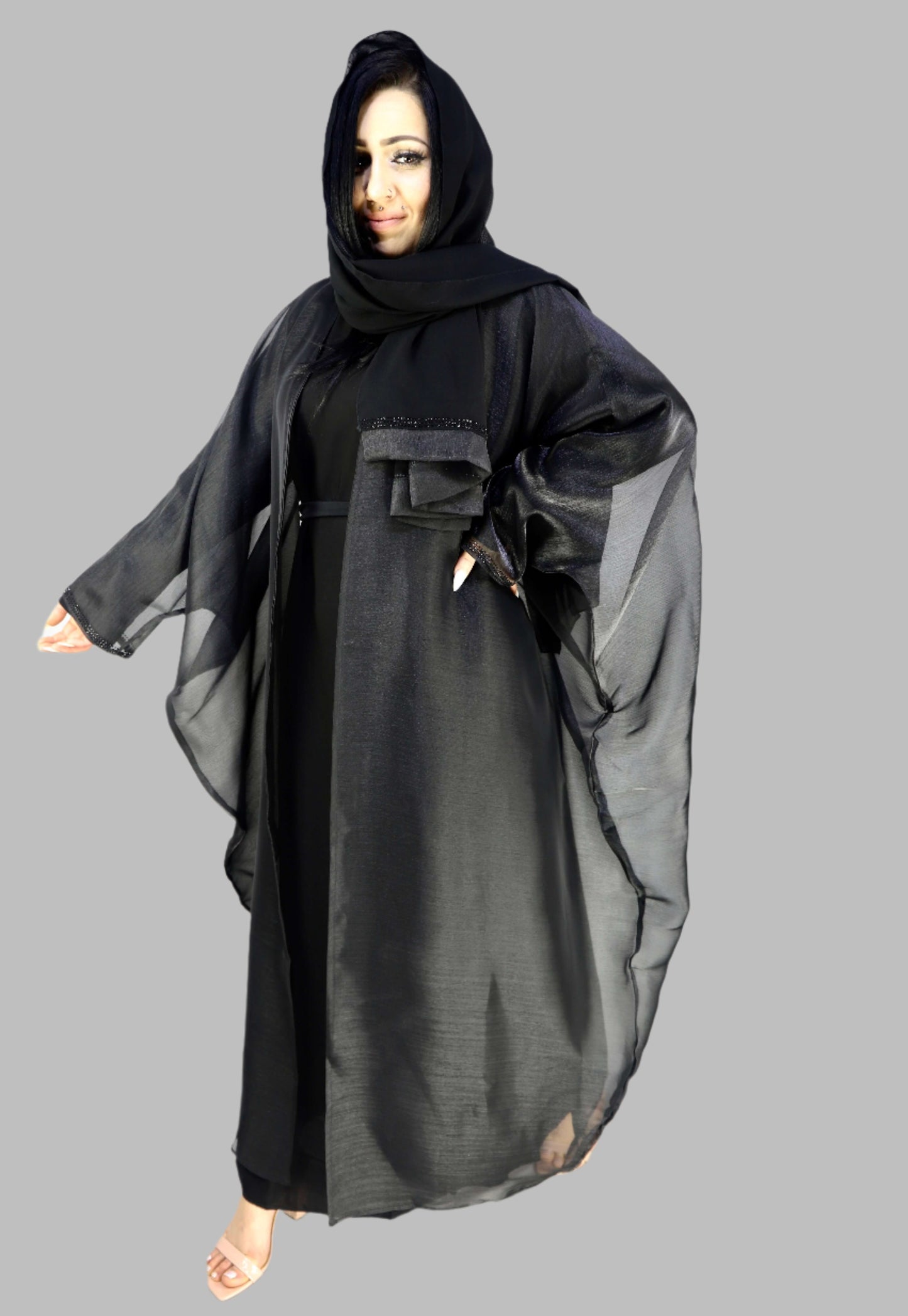 Elegant Black Butterfly Abaya With Stonework Modest Dresses For Women