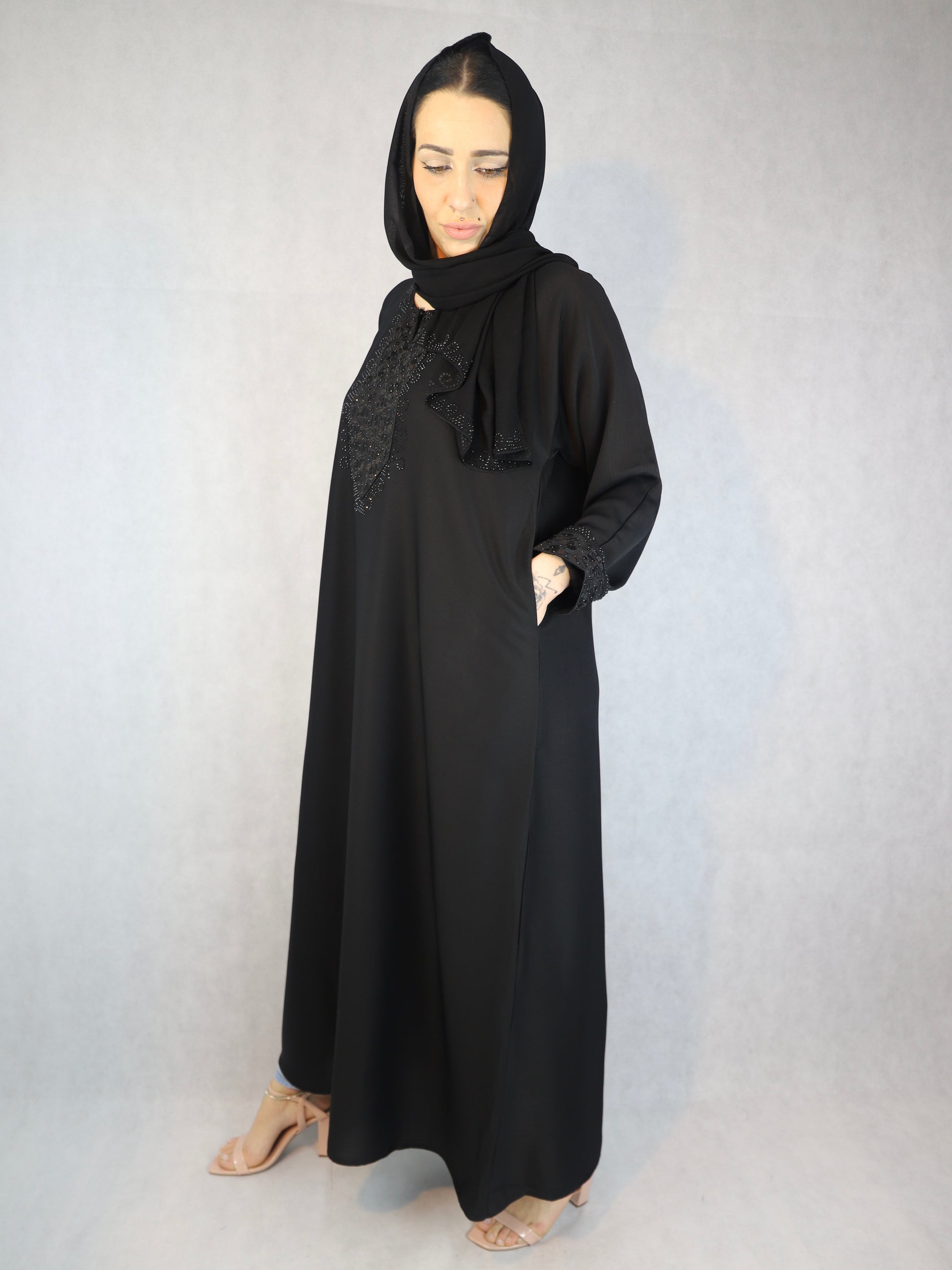 half lace black  abaya For Women with stone work,abaya abayas modest abaya dress modest dresses black abaya modest dress abaya united kingdom white abaya abaya for women modest dresses for women modest maxi dresses women abaya abaya dress dresses