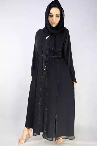 chiffon Abaya And zoom material black abaya For Women with  pockets.