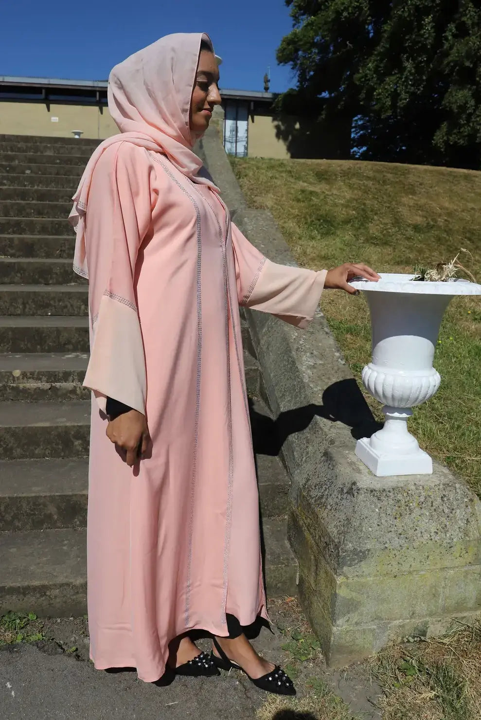 Double Layer Pink Abaya For Muslim Women.