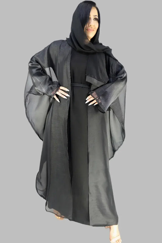 Classic Islamic Abaya Nida Fabric Abaya With Flared Lace.